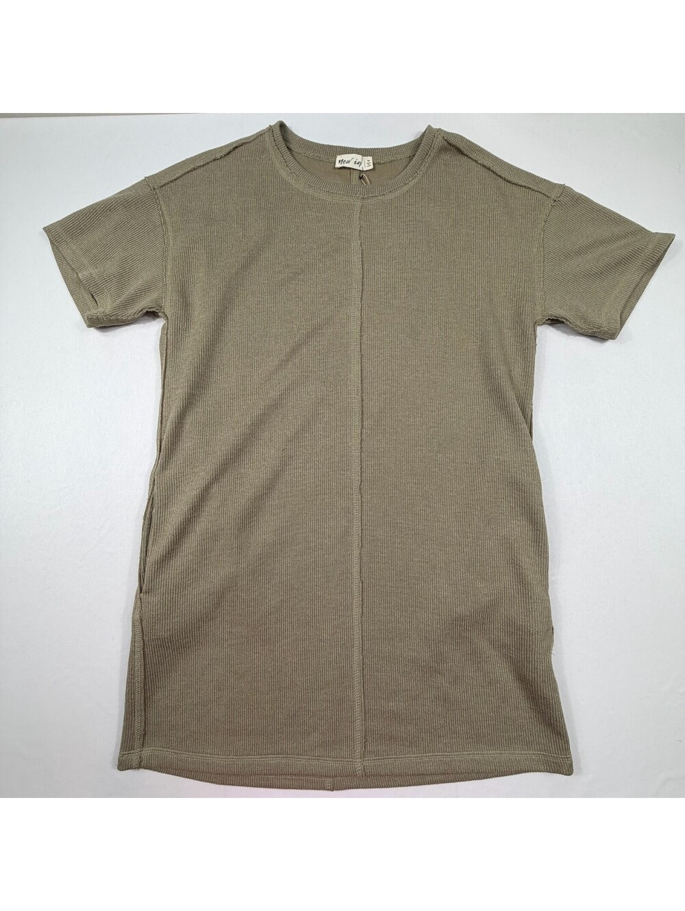 New In Olive Green Ribbed Short Sleeve T-Shirt Dress Medium